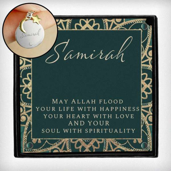 Modal Additional Images for Personalised Sentiment Eid Moon & Star Sterling Silver Necklace and Box