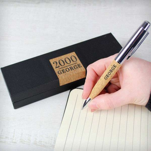 (image for) Personalised Large Date & Name Cork Pen Set - Click Image to Close