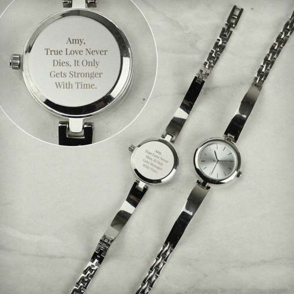 Modal Additional Images for Personalised Silver Ladies Watch With Silver Slider Clasp