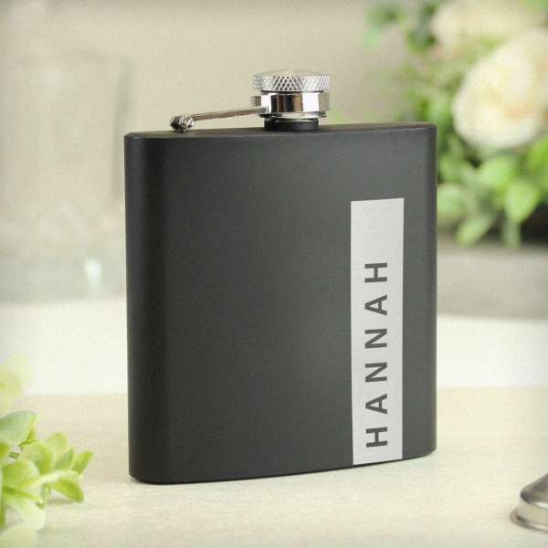 Modal Additional Images for Personalised Name Only Black Hip Flask