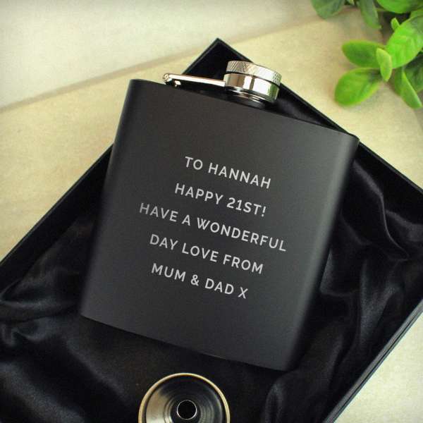 Modal Additional Images for Personalised Free Text Black Hip Flask