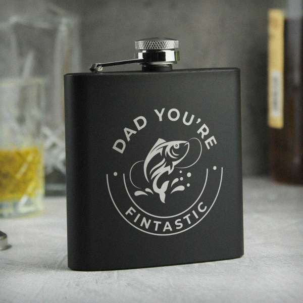 (image for) Personalised Fishing Black Hip Flask - Click Image to Close