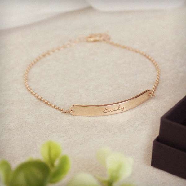 (image for) Personalised Name Only Rose Gold Tone Bar Bracelet - Click Image to Close