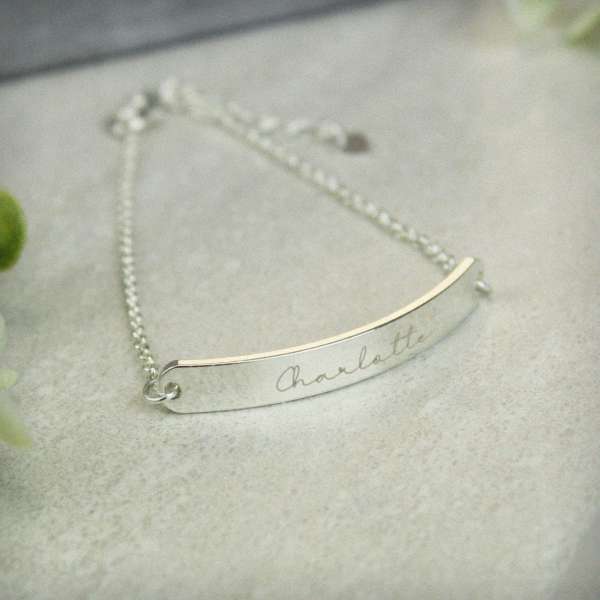 (image for) Personalised Name Only Silver Tone Bar Bracelet - Click Image to Close