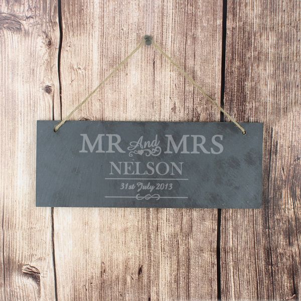 (image for) Personalised Mr & Mrs Hanging Slate Plaque - Click Image to Close