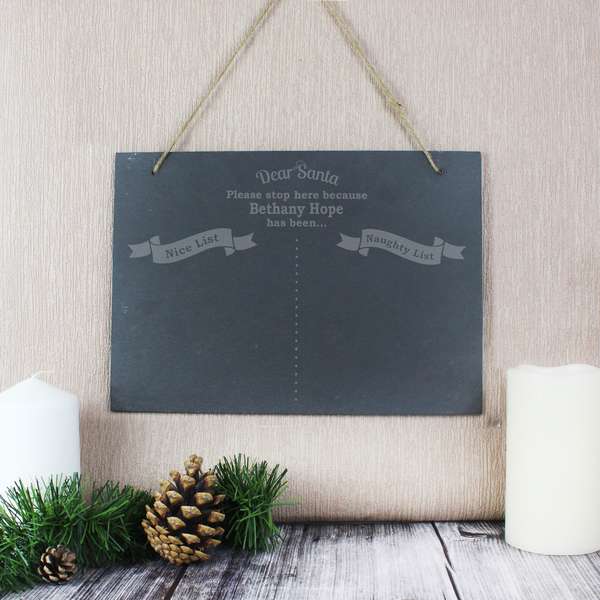 (image for) Personalised Naughty & Nice Hanging Slate Sign - Click Image to Close