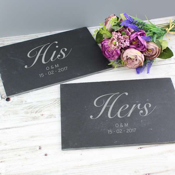 (image for) Personalised His and Hers Slate Placemat Set - Click Image to Close