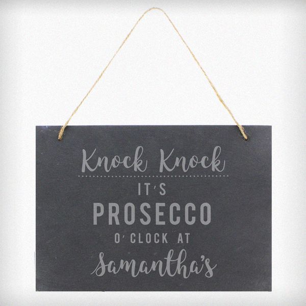 (image for) Personalised Prosecco O'Clock Large Hanging Slate Sign - Click Image to Close