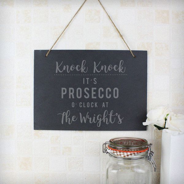 (image for) Personalised Prosecco O'Clock Large Hanging Slate Sign - Click Image to Close