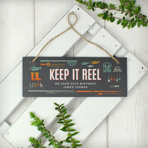 (image for) Personalised "Keep It Reel" Printed Hanging Slate Plaque - Click Image to Close