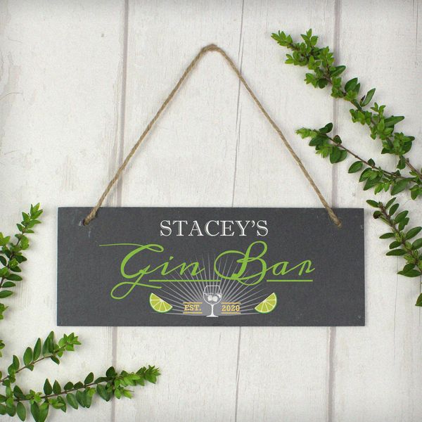 (image for) Personalised "Gin Bar" Printed Hanging Slate Plaque - Click Image to Close