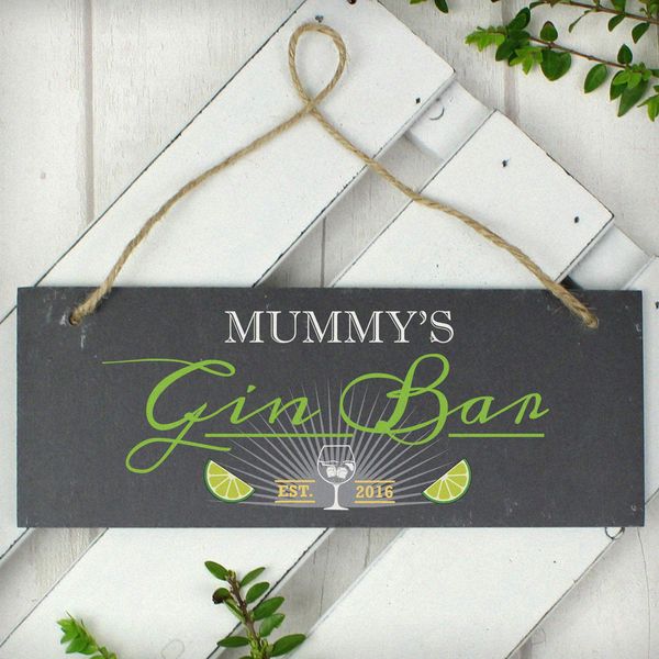 Modal Additional Images for Personalised "Gin Bar" Printed Hanging Slate Plaque