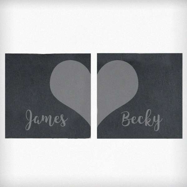Modal Additional Images for Personalised Two Hearts Slate Coaster Set