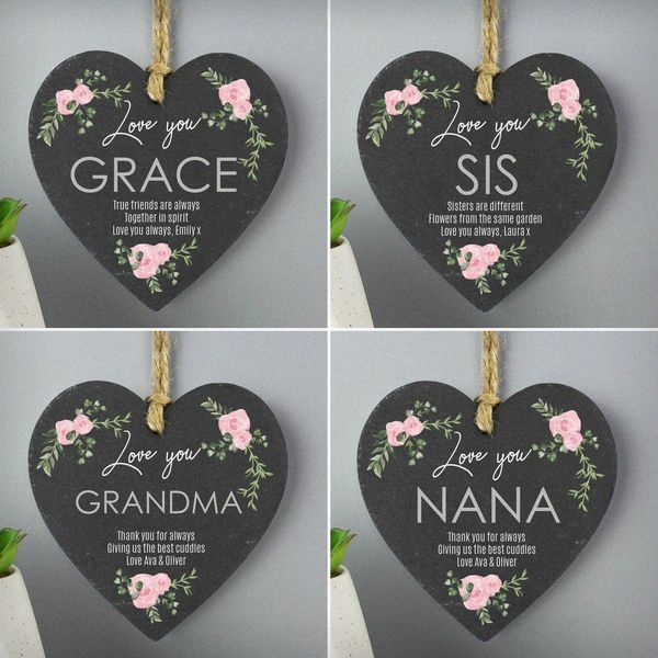 (image for) Personalised Abstract Rose Printed Slate Heart Decoration - Click Image to Close