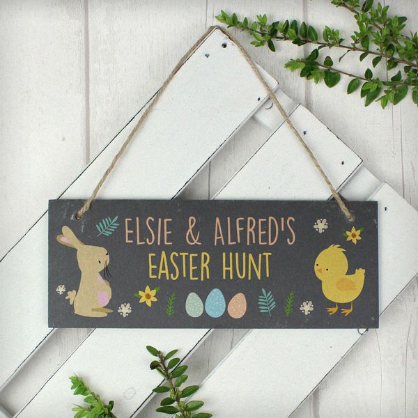 (image for) Personalised Easter Bunny & Chick Slate Door Plaque - Click Image to Close