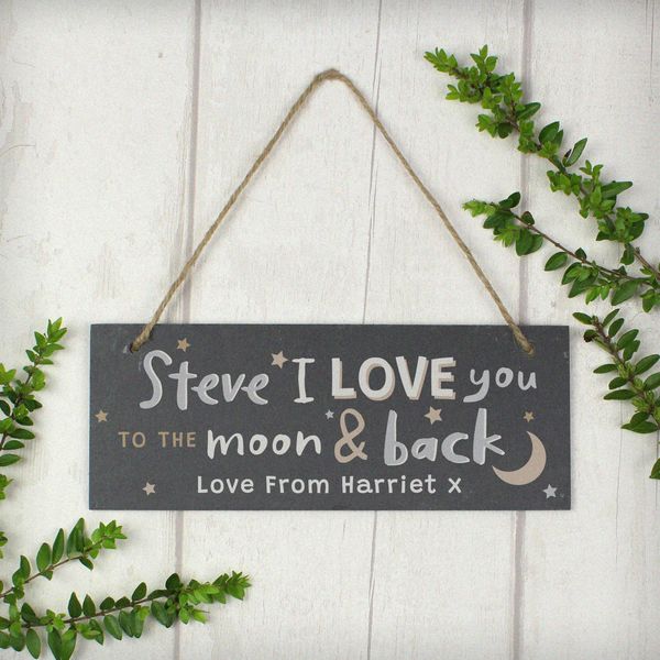 Modal Additional Images for Personalised To the Moon and Back Hanging Slate Plaque