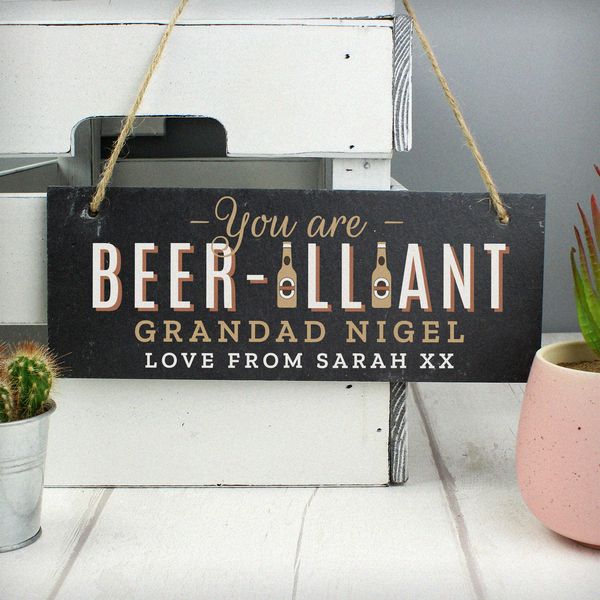 (image for) Personalised Beer-illiant Hanging Slate Plaque - Click Image to Close