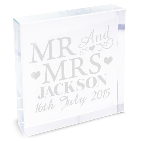 (image for) Personalised Mr & Mrs Large Crystal Token - Click Image to Close