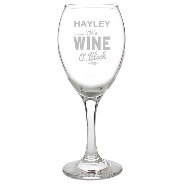 (image for) Personalised Wine O'Clock Engraved Wine Glass - Click Image to Close