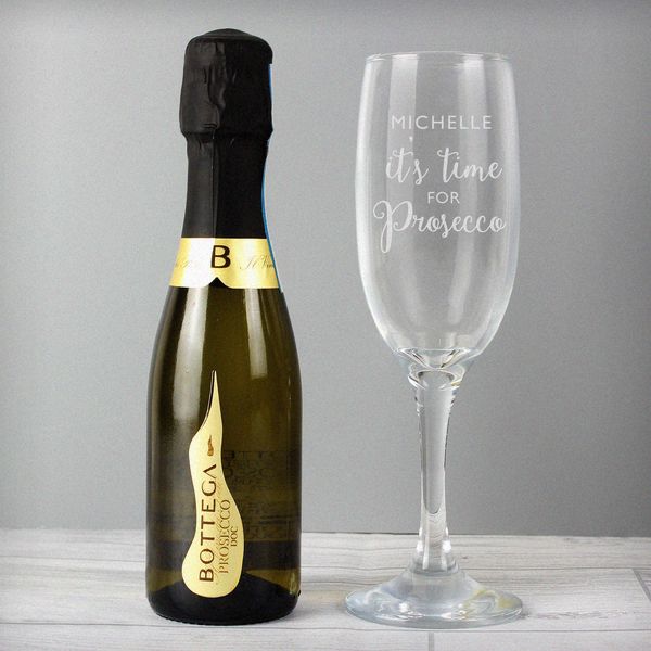 (image for) Personalised Its Time for Prosecco Flute & Mini Prosecco Set - Click Image to Close