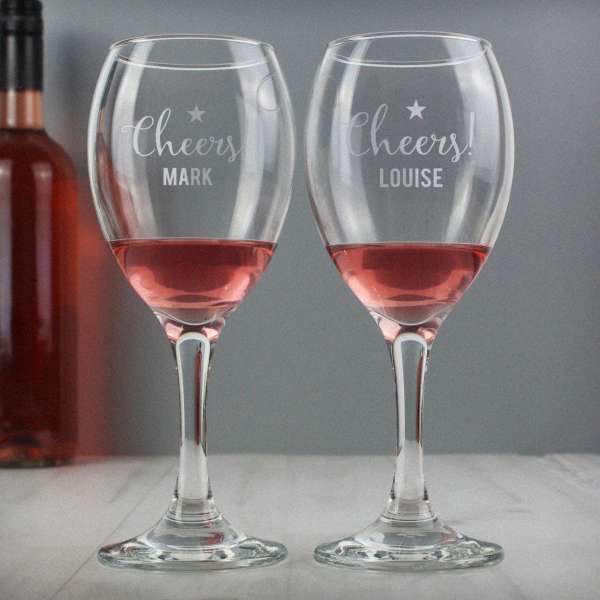 (image for) Personalised Cheers Wine Glass Set - Click Image to Close
