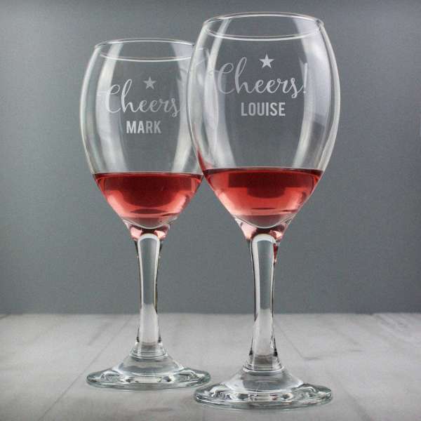 (image for) Personalised Cheers Wine Glass Set - Click Image to Close