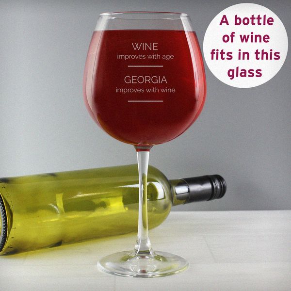 (image for) Personalised 'Wine Improves with Age' Bottle of Wine Glass