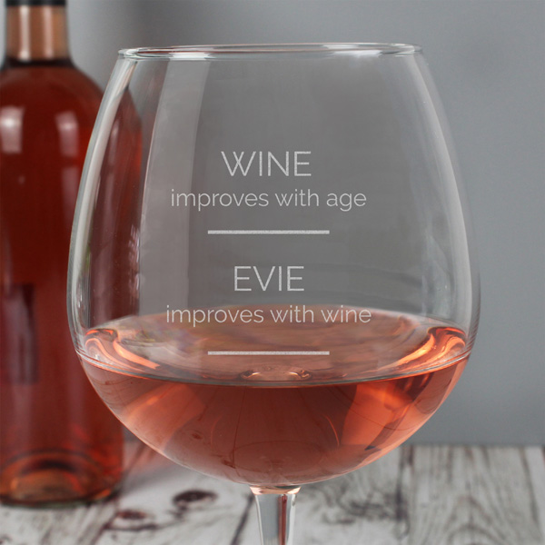 (image for) Personalised 'Wine Improves with Age' Bottle of Wine Glass - Click Image to Close