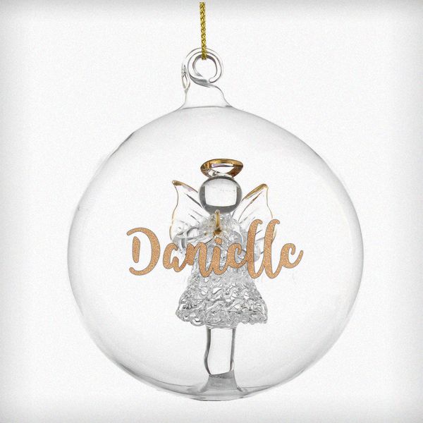 (image for) Personalised Gold Glitter Name Only Angel Glass Bauble - Click Image to Close