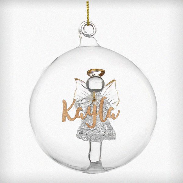 Modal Additional Images for Personalised Gold Glitter Name Only Angel Glass Bauble