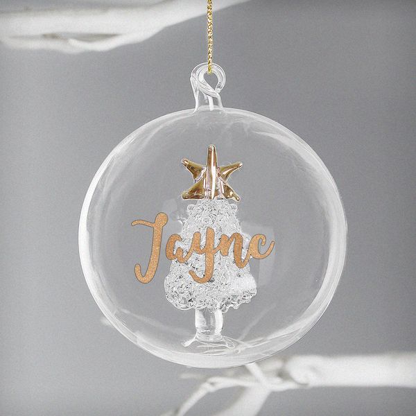 (image for) Personalised Gold Glitter Name Only Tree Glass Bauble - Click Image to Close