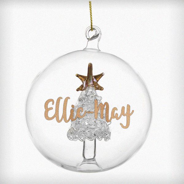 Modal Additional Images for Personalised Gold Glitter Name Only Tree Glass Bauble