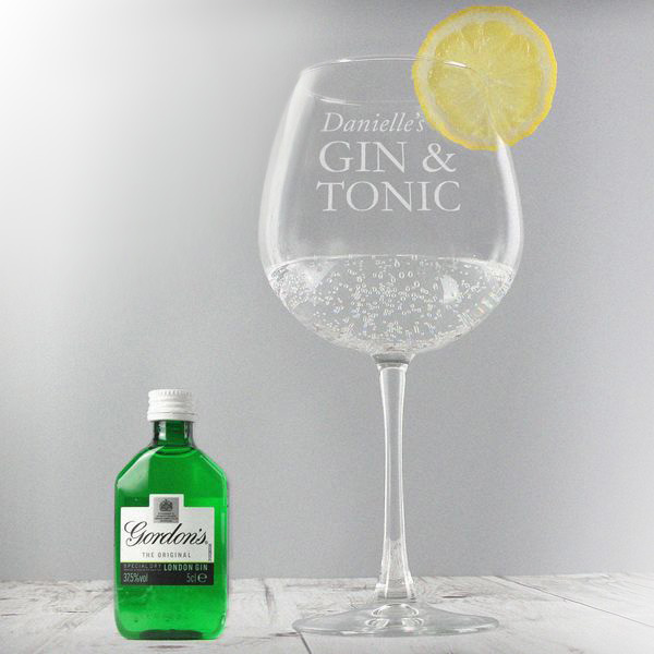 (image for) Personalised Gin & Tonic Balloon Glass with Gin Miniature Set - Click Image to Close