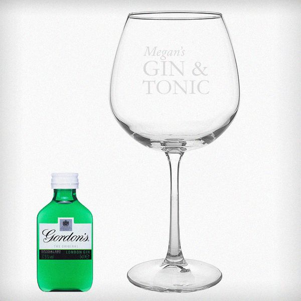 (image for) Personalised Gin & Tonic Balloon Glass with Gin Miniature Set - Click Image to Close