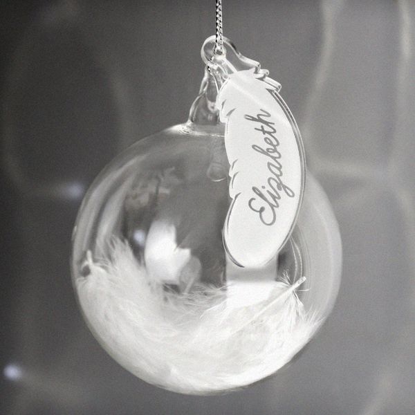 Modal Additional Images for Personalised White Feather Glass Bauble