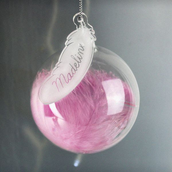 (image for) Personalised Pink Feather Glass Bauble