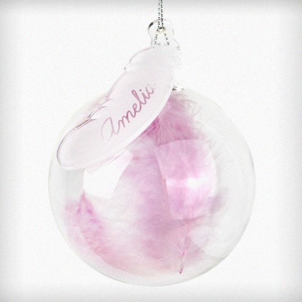 Modal Additional Images for Personalised Pink Feather Glass Bauble