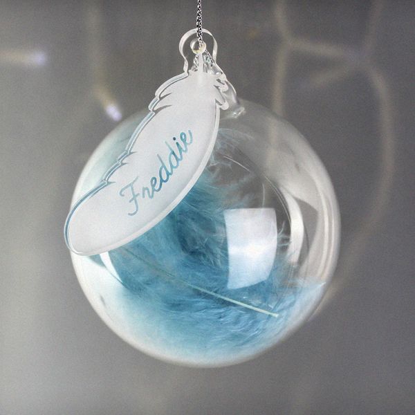 (image for) Personalised Blue Feather Glass Bauble - Click Image to Close