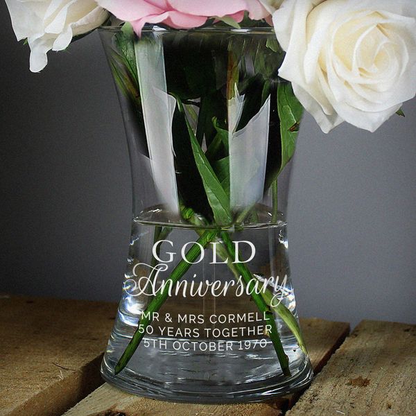 Modal Additional Images for Personalised 'Gold Anniversary' Glass Vase