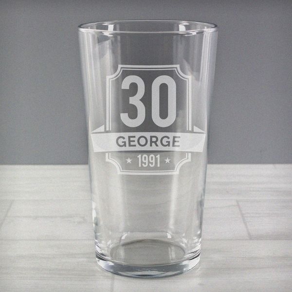 (image for) Personalised Big Age & Name Birthday Pint Glass - Click Image to Close