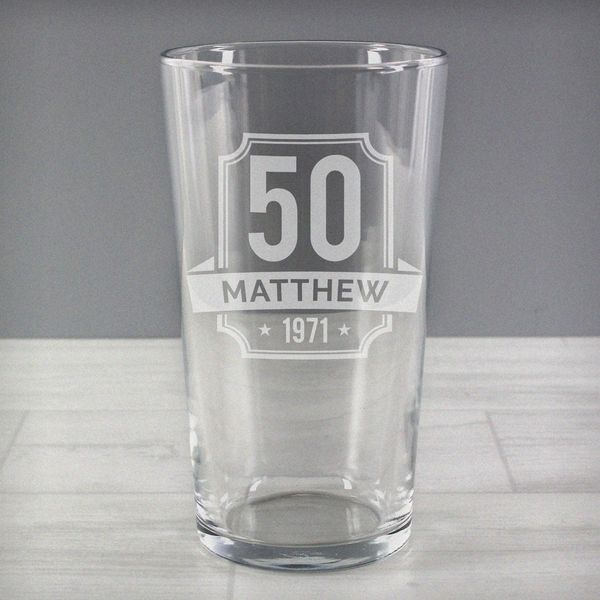 (image for) Personalised Big Age & Name Birthday Pint Glass - Click Image to Close