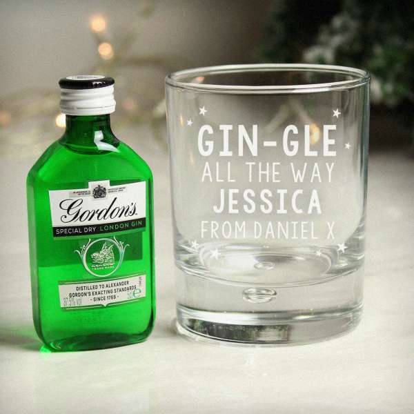 (image for) Personalised Gingle Bells Bubble Glass & Gin Minature Set - Click Image to Close