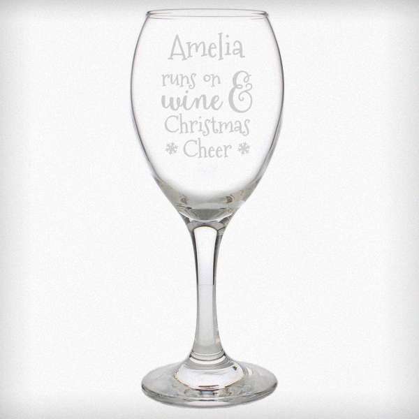 (image for) Personalised Runs On Wine & Christmas Cheer Wine Glass - Click Image to Close