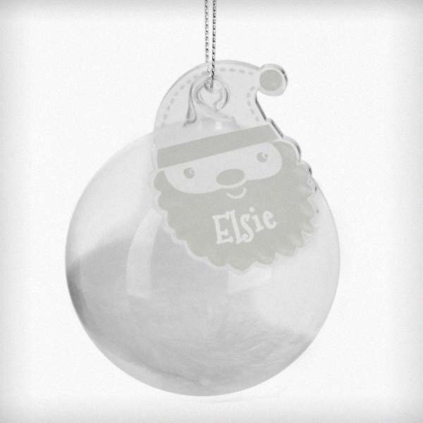 Modal Additional Images for Personalised Christmas White Feather Glass Bauble With Santa Tag