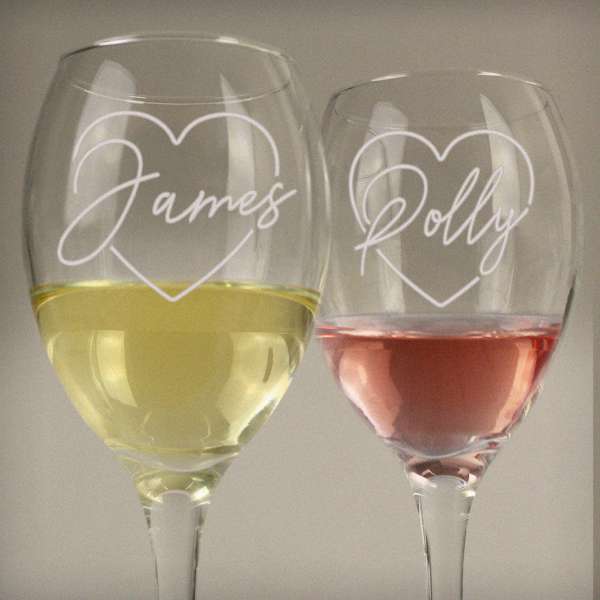(image for) Personalised Heart Name Wine Glass Set - Click Image to Close