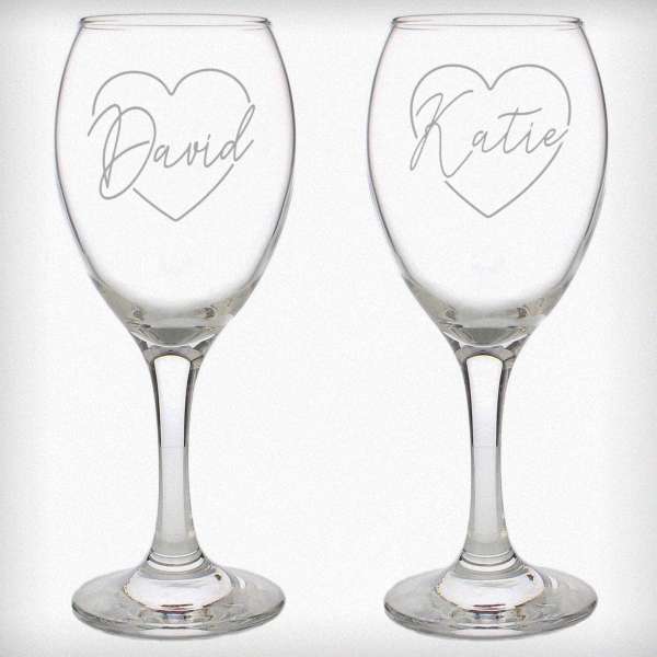 (image for) Personalised Heart Name Wine Glass Set - Click Image to Close