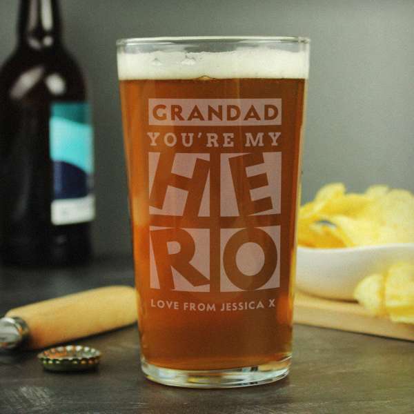 (image for) Personalised My Hero Pint Glass - Click Image to Close