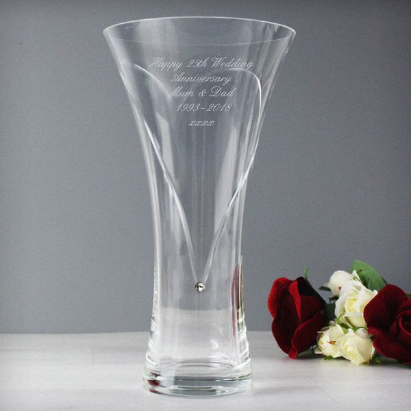 (image for) Personalised Large Hand Cut Diamante Heart Vase - Click Image to Close
