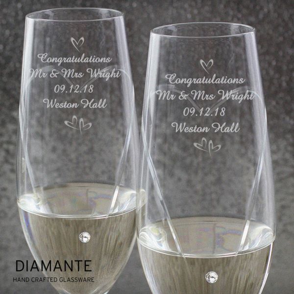 (image for) Personalised Hand Cut Little Hearts Pair of Flutes with Elements with Gift Box - Click Image to Close
