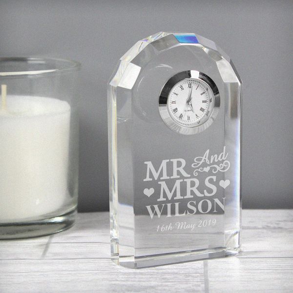 (image for) Personalised Mr & Mrs Crystal Clock - Click Image to Close